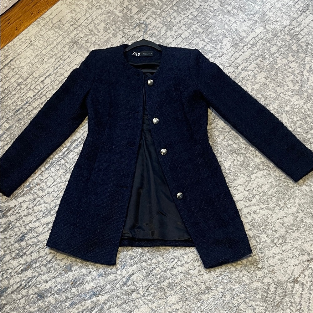 Zara Navy Women's Blazer with Silver Buttons - Picture 5 of 9